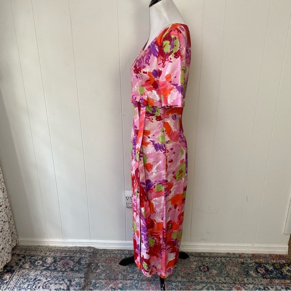 Vintage 60s 70s Pink Floral Empire Waist Maxi Dress Hostess 19.5” PTP, 15.5” W - Picture 9 of 16
